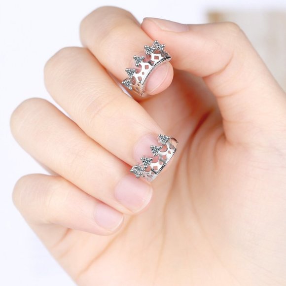 NEW Sterling Silver Diamond Crown Hoop Earrings - Picture 3 of 6